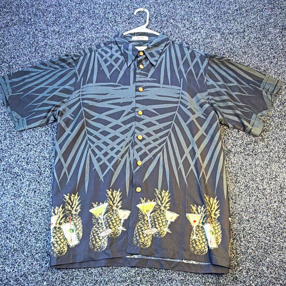 Vintage Ron Chereskin Mens XL Pineapple Martini Hawaiian Shirt Rayon Korea